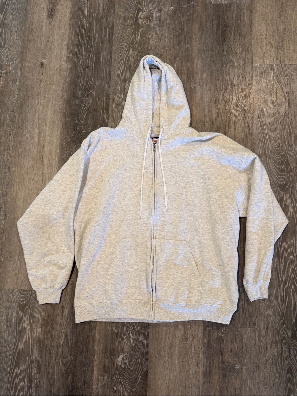 Vintage Hanes print pro Light Gray Zip-Up Hoodie with Hood and Drawstring